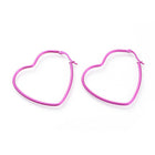 Stainless Steel Hoop Earrings Heart Purple Green Pink Yellow 1.5" To 2.2" P575