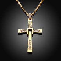 Rose Gold Platinum Plated Necklace Pendant Cross Zirconia 28 Inches 1.5MM B88