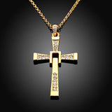 Rose Gold Platinum Plated Necklace Pendant Cross Zirconia 28 Inches 1.5MM B88