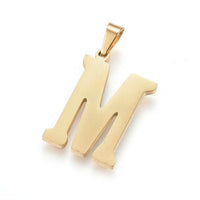 Stainless Steel Pendant 1.2" Earrings Necklace 17.7" Alphabet Letter Gold P813