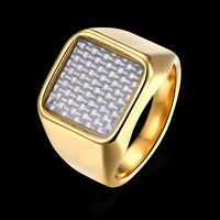 Stainless Steel Yellow Gold Platinum Plated Mens Band Ring Carbon Fiber B555