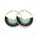 Stainless Steel Hoop Earrings Glass Beads Black Gold Blue Green 56x54x56mm P347