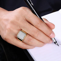 Stainless Steel Yellow Gold Platinum Plated Mens Band Ring Carbon Fiber B555