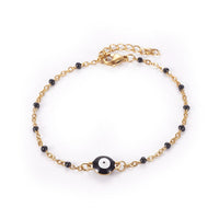 Stainless Steel Enamel Chain Bracelet Lobster Evil Eye Gold Adjustable 2mm A110