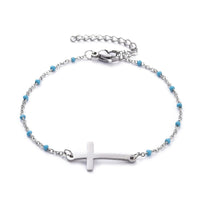 Stainless Steel Bracelet Enamel Cable Lobster Cross Black Blue Red 7.6" Z130