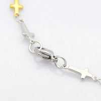 Catholic Stainless Steel Cross Link Chain Bracelet Lobster Gold Silver 7.8" P267