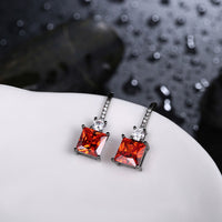 Platinum Plated Earrings Drop Dangle AAA Zirconia Red Fish Hook Clasp L663