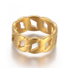 Stainless Steel Ring Wide Rings Curb Chain Shape Gold Silver Size 7 17mm 9mm A15
