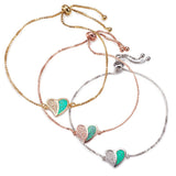Adjustable Bracelets Slider Opal Cubic Zirconia Heart Gold Blue Pink 8.8"  P503