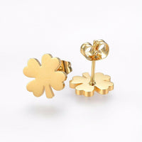 Stainless Steel Set Pendant Necklace Earrings Bracelets Clover Gold 16.54" P736