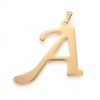 Stainless Steel Pendant 2" Earrings Necklace 17.7" Set Alphabet Letter Gold P814