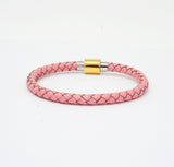 Unisex Men's Genuine Leather Stainless Steel Magnetic Clasp Bracelet Pink