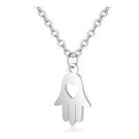 304 Stainless Steel Pendant Necklace Hamsa Hand Silver Color 16" 1mm A408