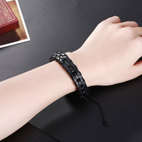 Leather Bracelet Adjustable Size Handmade 14MM Black Brown Lace Up Clasp L474