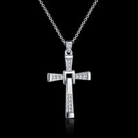 Rose Gold Platinum Plated Necklace Pendant Cross Zirconia 28 Inches 1.5MM B88