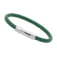 Unisex Men's Genuine Leather Stainless Steel Magnetic Clasp Bracelet Green