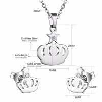 Stainless Steel Women's Unisex Set 18 Inch Necklace Earrings Crown Y27