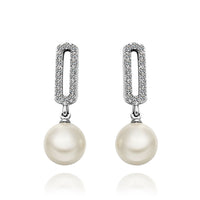 Gold Platinum Plated Pearl Zirconia Stud Drop Earrings L85