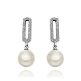 Gold Platinum Plated Pearl Zirconia Stud Drop Earrings L85