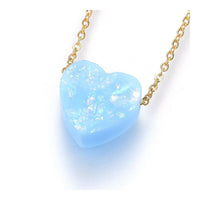 304 Stainless Steel Pendant Necklace Epoxy Resin Heart Blue Gold 18" 1.2mm  A269