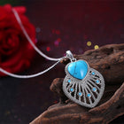 Platinum Plated Necklace Pendant Heart Kallaite  Blue 18 Inches 1MM Lobster B190