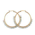 Hoop Earrings Stone Beads Gold Stainless Steel Hoop 50mm Pin 0.6x1mm  P602