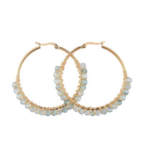 Hoop Earrings Stone Beads Gold Stainless Steel Hoop 50mm Pin 0.6x1mm  P602