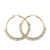 Hoop Earrings Stone Beads Gold Stainless Steel Hoop 50mm Pin 0.6x1mm  P602