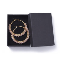 Hoop Earrings Stone Beads Gold Stainless Steel Hoop 50mm Pin 0.6x1mm  P602