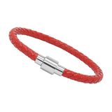 Unisex Men's Genuine Braided Leather Stainless Steel Magnetic Clasp Bracelet Red