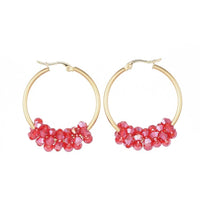 Stainless Steel Hoop Earrings Glass Bead Gold 12 Gauge 42x33 2mm 0.8x1.2mm A177
