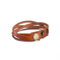 Leather Bracelet Beige  Orange Brown 8.5 Inches 13MM Push button L466