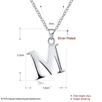 Sterling Silver Plated Necklace Women Pendant Initial Letter Alphabet B375