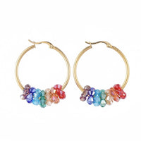 Stainless Steel Hoop Earrings Glass Bead Gold 12 Gauge 42x33 2mm 0.8x1.2mm A177