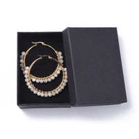 Hoop Earrings Stone Beads Gold Stainless Steel Hoop 50mm Pin 0.6x1mm  P602