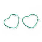 Stainless Steel Hoop Earrings Heart Purple Green Pink Yellow 1.5" To 2.2" P575