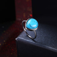 Platinum Plated Black Gunmetal Halo Plain Ring Womens Kallaite Stone Blue B501