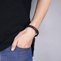 Stainless Steel Leather Bracelet 7.87 Inch Omega Clasp L331