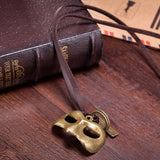 Genuine Leather Necklace Pendant Masquerade Mask Adjustable Slide Clasp B484