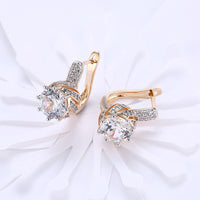 Platinum Plated Earrings Hoop Huggies AAA Zirconia Blue Latch Back Clasp L588