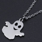 Halloween Stainless Steel Pendant Necklace Lobster Ghost Silver 15.7" 1.5mm P65