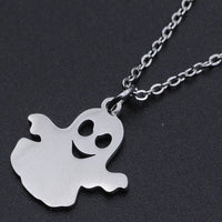 Halloween Stainless Steel Pendant Necklace Lobster Ghost Silver 15.7" 1.5mm P65