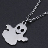 Halloween Stainless Steel Pendant Necklace Lobster Ghost Silver 15.7" 1.5mm P65