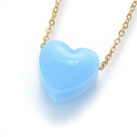 304 Stainless Steel Pendant Necklace Epoxy Resin Heart Blue Gold 18" 1.2mm  A269