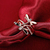 Rose Gold Platinum Plated Ring Black AAA Zirconia Women Dragonfly B164