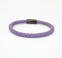 Unisex Men's Genuine  Leather Stainless Steel Magnetic Clasp Bracelet Purple