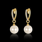 Rose White Gold Plated Pearl Zirconia Drop Stud Earrings L106