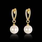 Rose White Gold Plated Pearl Zirconia Drop Stud Earrings L106