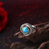 Platinum Black Gunmetal Plated Ring Halo Womens Kallaite Stone Blue B504