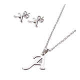 Stainless Steel Set Stud Earring Pendant Necklace Alphabet Letter 17.7" P495